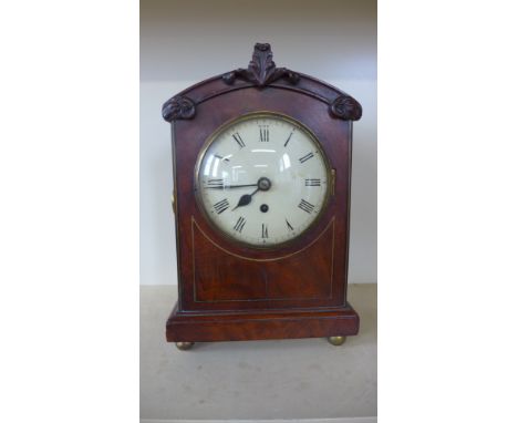 A 19th century mahogany bracket clock with a drop shoulder chain driven fusee movement and 6" convex painted dial - Height 15