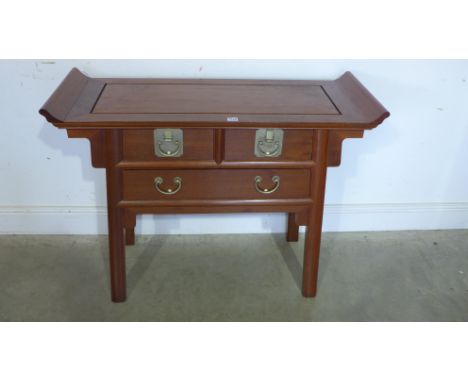 A 20th century Chinese hardwood console or altar table - 80cm x 105cm x 41cm 