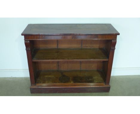 A 19th century mahogany bookcase base with a fixed shelf  removed from a Cambridge College- Height 90cm x Width 115cm x Depth