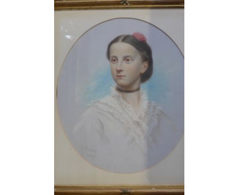Samuel Sidley 1829-1896 oil on board - Portrait of a lady in profile - glazed oval mounted in gilt frame, signed bottom left,