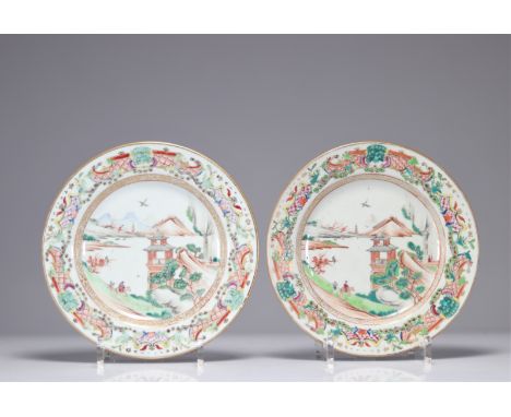 Plates (2) 18th century Chinese porcelain decorated with landscapes - Weight: 680 g - Shipping available - Region: Asie - Siz