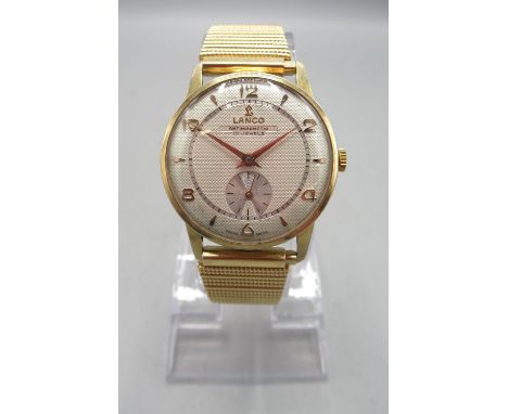 Lanco gold plated wristwatch, signed silvered engine turned dial with Arabic and baton indices, subsidiary seconds, signed sn