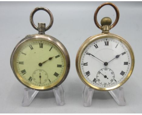 S. & Co. Swiss silver keyless pin set pocket watch, white enamel Roman dial with subsidiary seconds, case back no. 726589, Lo