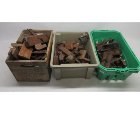 Mixed assortment of vintage woodworking tools, including wood planes, routers, clamps, vices etc. A/F, (3 boxes, qty)POA  htt