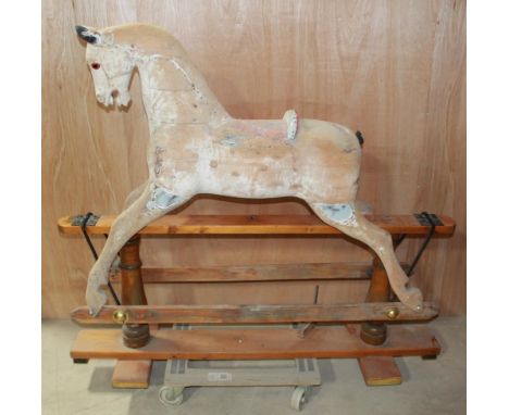 Extra large rocking horse by F.H. Ayers of London. Restoration project. Complete on rocker, stripped down to wood with some a