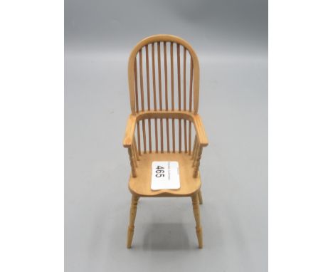 Norman Huckle - miniature hoop and stick back Windsor chair with crinoline stretcher, signed and dated 1999, H15cmShipping £3