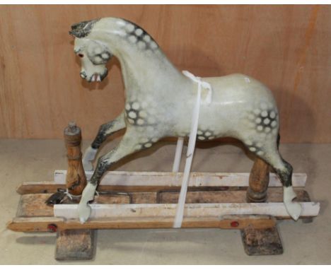 Small rocking horse by Ayres.  Restoration project. With Ayres stand. Paint work complete. Lacking mane, tail, and tack. Heig