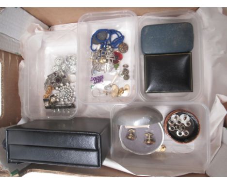 Hallmarked Scottish silver brooch set with large yellow stone, a Dunhill lighter, The Laughing Cavalier cufflinks, costume je