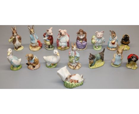 Collection of sixteen Royal Albert Beatrix Potter figurines to include Benjamin ate a lettuce leaf, Peter and the red pocket 