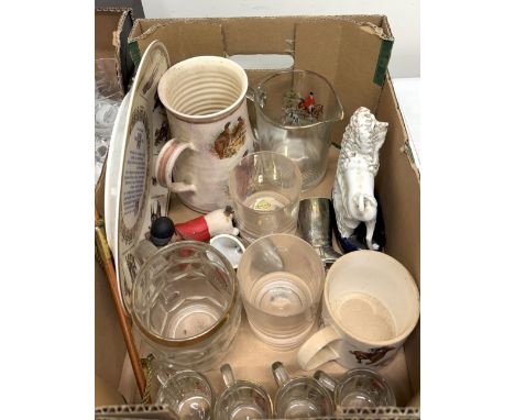 Derwent and other Hunt memorabilia incl. puppy walking glasses, cake stand, Vintage hunting horn, crop, etc. Ballantine's sco
