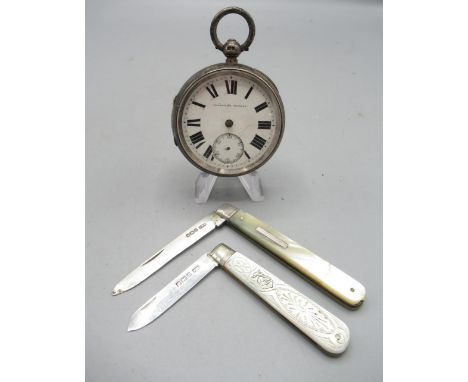 J. Levinstein, Newcastle on Tyne, silver key wound pocket watch, white enamel Roman dial with subsidiary seconds, double bott