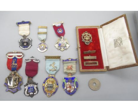 Hallmarked Sterling silver and enamel Royal Masonic Institute for boys, 1940 Steward badge, and a collection of similar silve