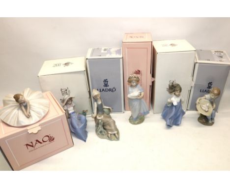 Collection of Lladro and Nao figures, predominantly with original boxes, other figurines, and glassware (4 boxes)POA https://