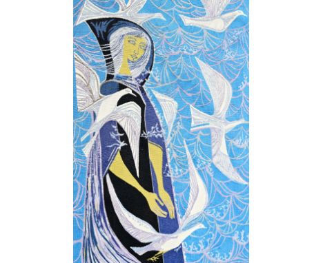 Mary Dambiermont (1932-1983): 'Femme aux mouettes', tapestry180 x 86 cm