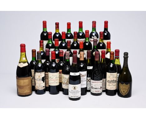 A varied collection of French wines and a bottle of champagne Dom Perignon (1976), 1955-2014A. o. Chateau La Fleur-Pomerol (1