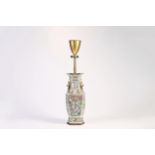 A large Chinese hexagonal Canton famille rose vase mounted as a lamp with an exceptional shade, 19th