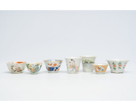 Seven various Chinese tea and wine cups, Kangxi and laterH 6,1 - 3,5 cm (the tallest and the smallest cup)