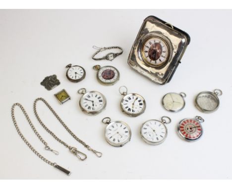 A selection of silver and silver plated watches, to include a silver plated Goliath pocket watch in an Edwardian silver mount