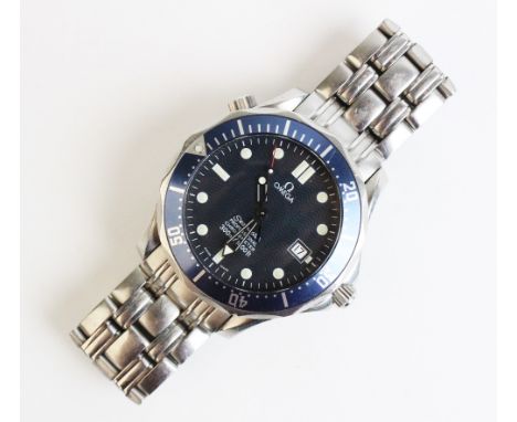 An Omega Seamaster Professional Chronometer stainless steel wristwatch, the circular navy coloured dial with engine turned de