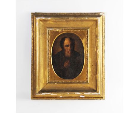 English school (19th century),  Oil on canvas,  Oval mounted bust length portrait of an old man,  Unsigned,  28cm x 19.5cm,  