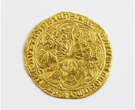 Edward IV. First reign 1461-1470. Ryal or Rose Noble, Coventry mint. Second (light) coinage, mm. Sun, struck 1465-66. Obv: Ed