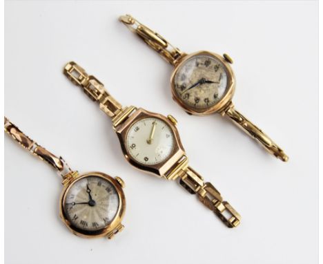 A lady's vintage 9ct gold wristwatch, the circular cream dial with Arabic numerals and baton markers and subsidiary seconds d