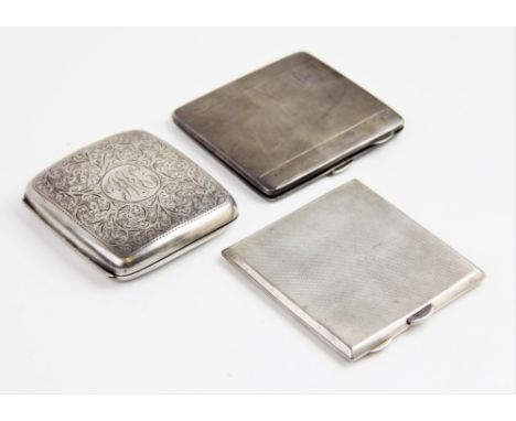 A George V silver cigarette case by Mappin &amp; Webb, Birmingham 1929, of square form with engine turned decoration and engr