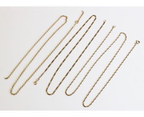A 9ct gold rope twist chain, with spring ring and loop fastening, 56cm long, together with 9ct gold figaro link chain, 46cm l
