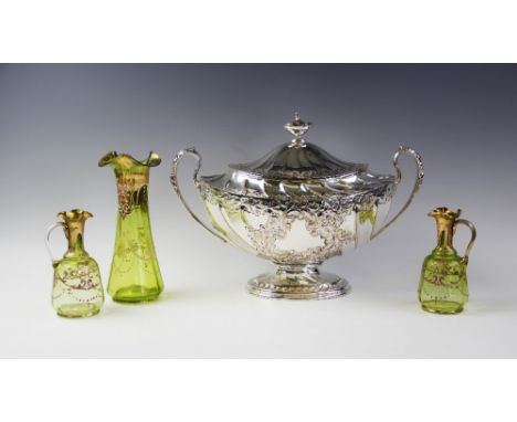 A silver plated soup tureen and cover, 20th century, the tureen of typical form with wrythen body decorated with foliate moti