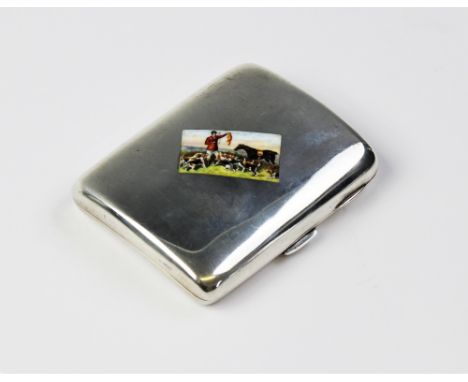 HUNTING INTEREST: An Edwardian silver cigarette case by John Millward Banks, Chester 1902, of plain polished rectangular form