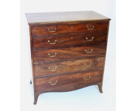 A George III mahogany secretaire chest of drawers, the rectangular top above a fall front secretaire drawer moulded as two dr