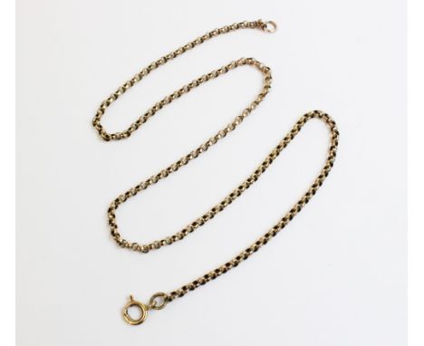 A yellow metal belcher link chain, with spring ring and loop fastener, applied pad stamped '9C', 43cm long, weight 5.8gms 