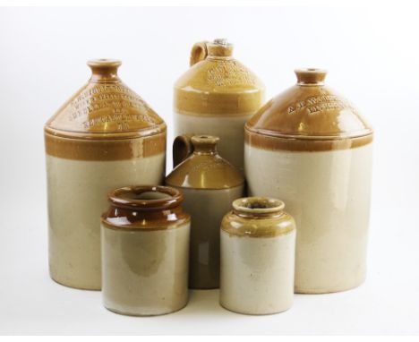 A collection of stoneware flagons and jars, late 19th/early 20th century, including examples marked for A.B. Walker & Co Live