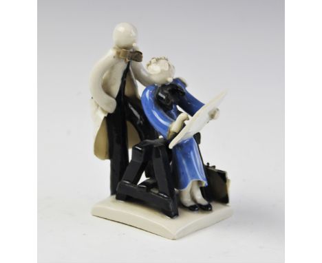 A Bullers figural group by Anne R. Potts, early 20th century, modelled as an artist and pupil, believed to represent Potts he