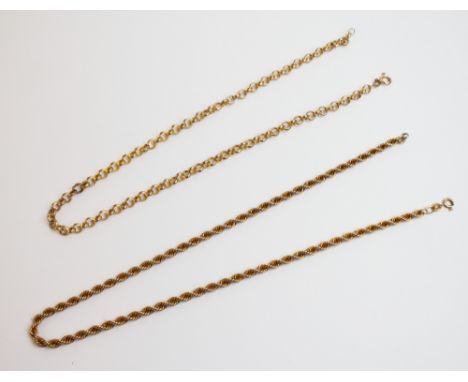 A 9ct gold rope twist chain, with spring ring and loop fastening (loop is later white metal replacement), 40cm long, together
