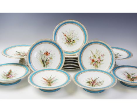 A Victorian Royal Worcester dessert service, 19th century, comprising two tall comports, four low comports and twelve desert 