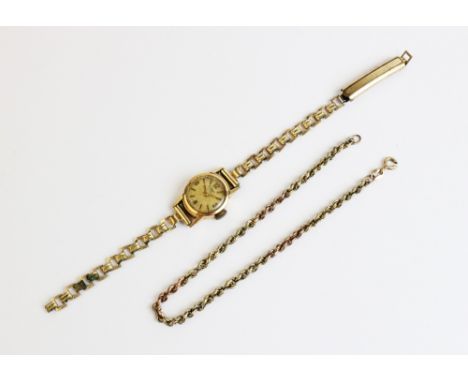 A 9ct gold two-colour rope twist bracelet chain, with spring ring and loop fastening, 19.3cm long (at fault), together with a