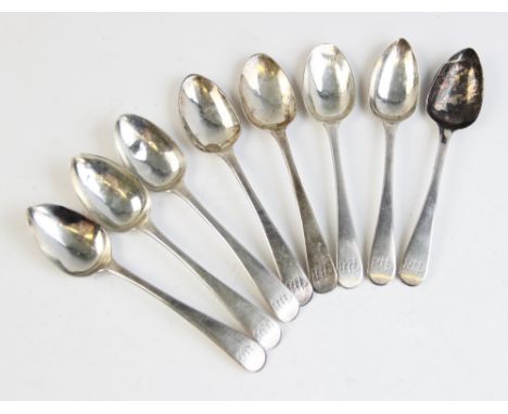 A set of eight George III silver teaspoons by Thomas Wallis & Jonathan Hayne, London 1813, each of plain polished form with e