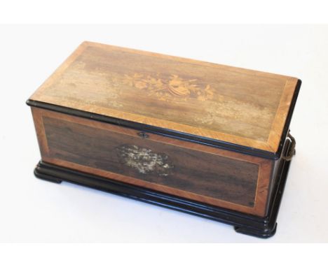 A Victorian Swiss Marque De Fabrique 24 airs lever wind rosewood cased music box, number 43943, the cross banded hinged cover