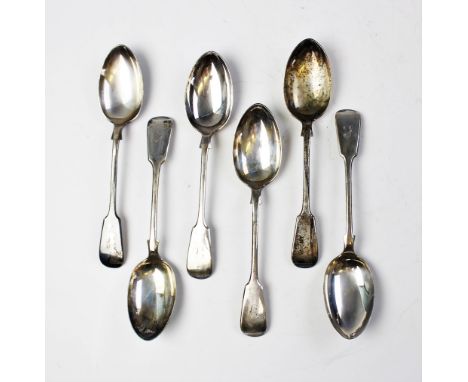 A set of six Victorian fiddle-pattern silver tablespoons by John Round &amp; Son, Sheffield 1893, each with engraved letter '