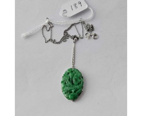A white gold and jade pendant necklace, 9ct