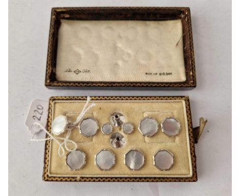 A cased silver and MOP cufflinks and studs