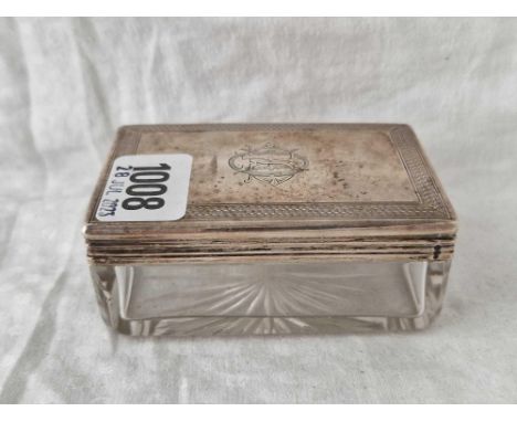 A rectangular jar with glass body and silver cover, London 1871, 52 g of silver