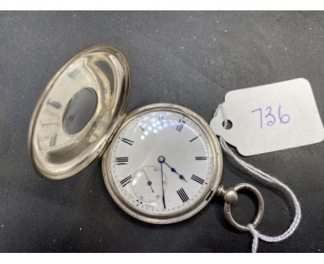 A gents silver half hunter pocket watch with seconds dial