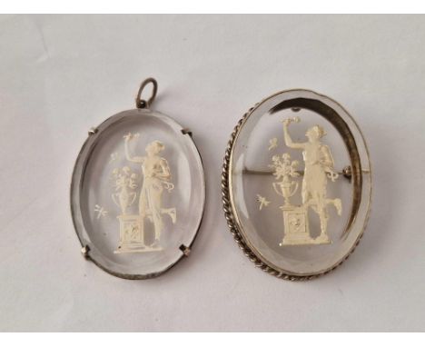 A silver mounted cameo glass brooch and matching pendant