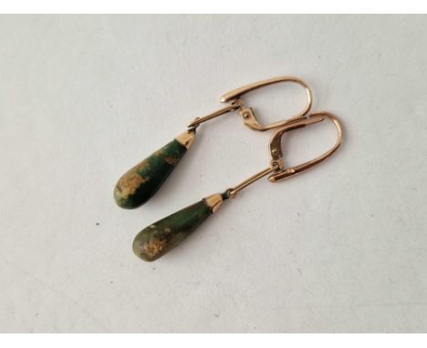Pair of vintage green jade silver &amp; gold earrings