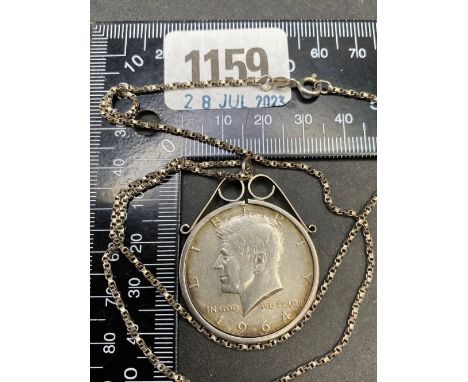 1964 USA half dollar on silver chain, 20