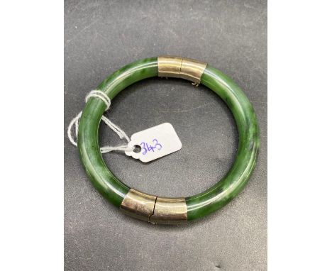 A fine green cabbage leaf jade hinged bangle