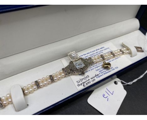 A silver pearl mounted  GIANNI VECI fancy wrist watch and box