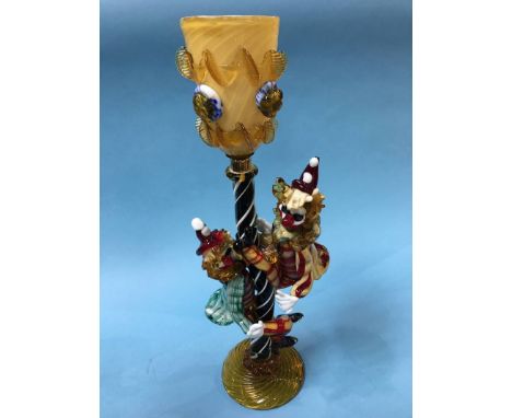 A large Murano figural lamp of two climbing Clowns, 53cm height